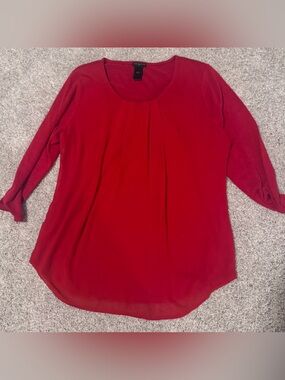 Ann Taylor Crimson Scoop Neck Blouse with Front Pleat